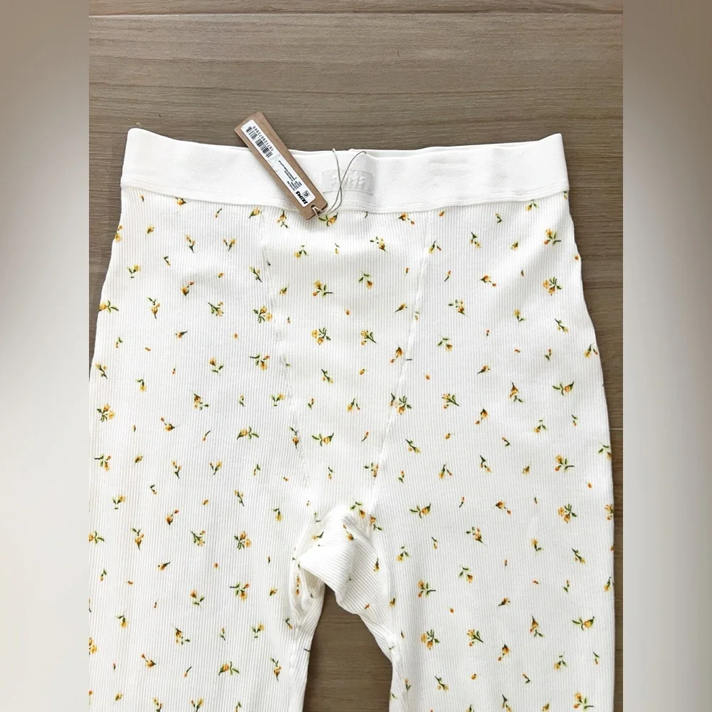 Skims Leggings Cream Marigold Floral Ribbed Knit Cotton Limited Edition Medium - Picture 5 of 6